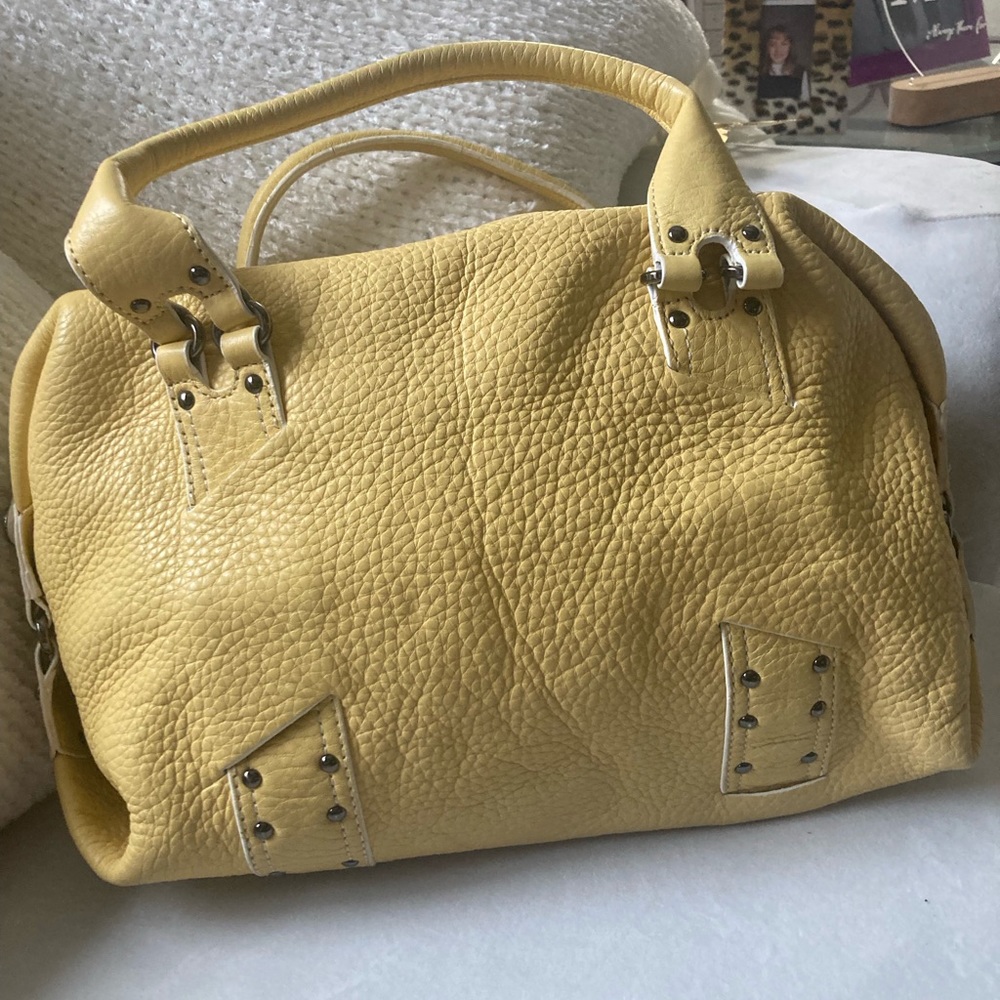 Cole haan yellow pebbled leather handbag